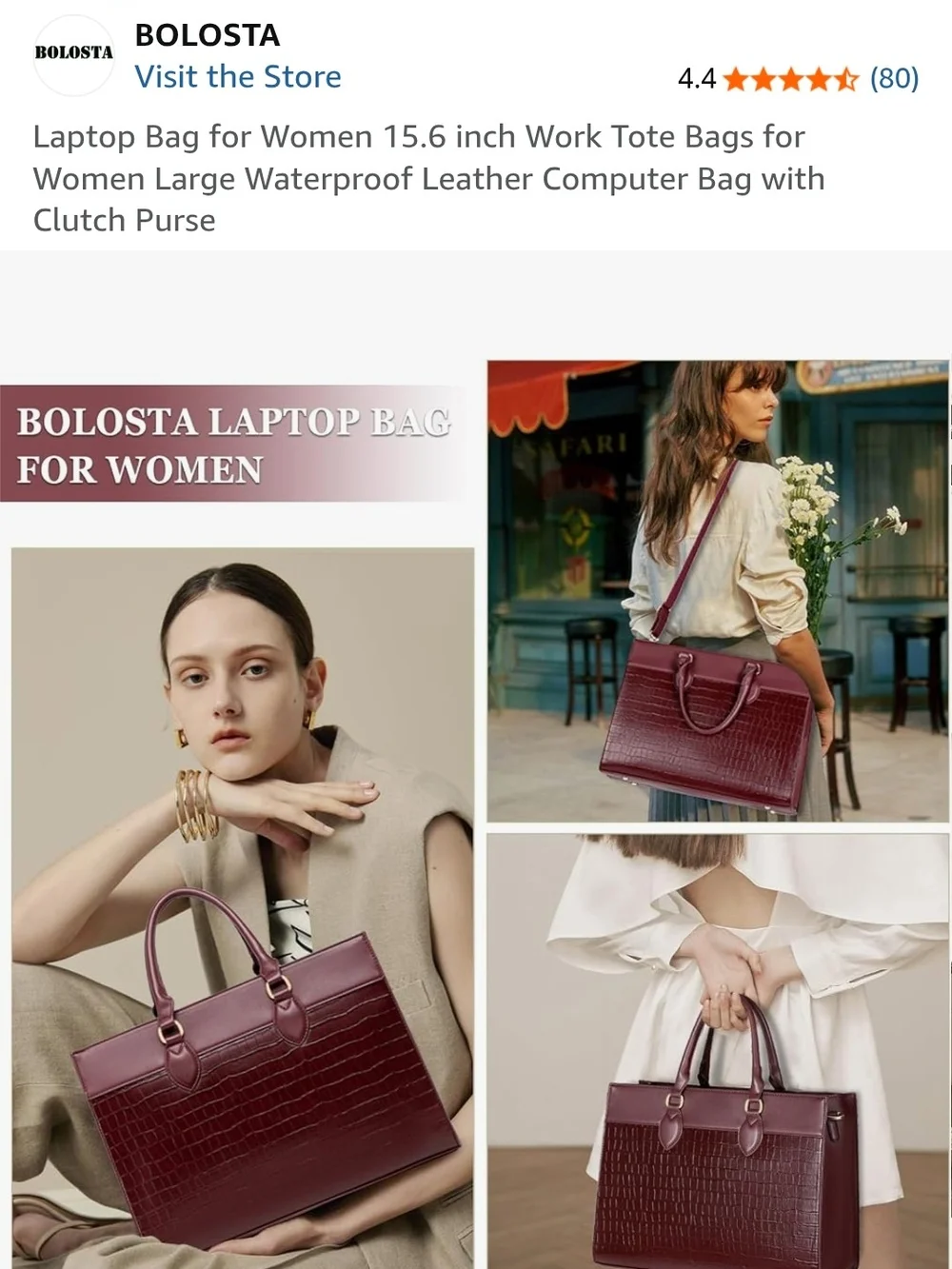 Women's Leather Briefcase Bag in Burgandy